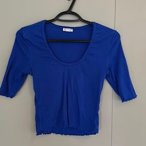 Free People royal blue 3/4 sleeve ruffle hem top